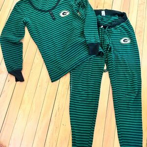 Green Bay Packers Women's Green and Black Striped Pajama Set